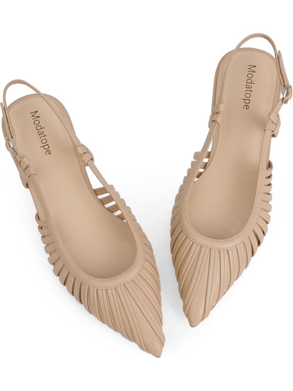 Women's Nude Slingback Flats Pointed Toe Classic Sandals Buckle Shoes